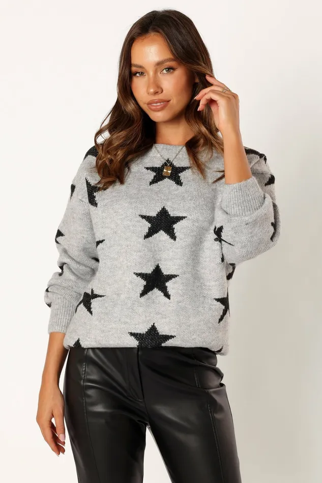 Petal and Pup Janiyah Star Knit Sweater Grey Black Women Sweaters