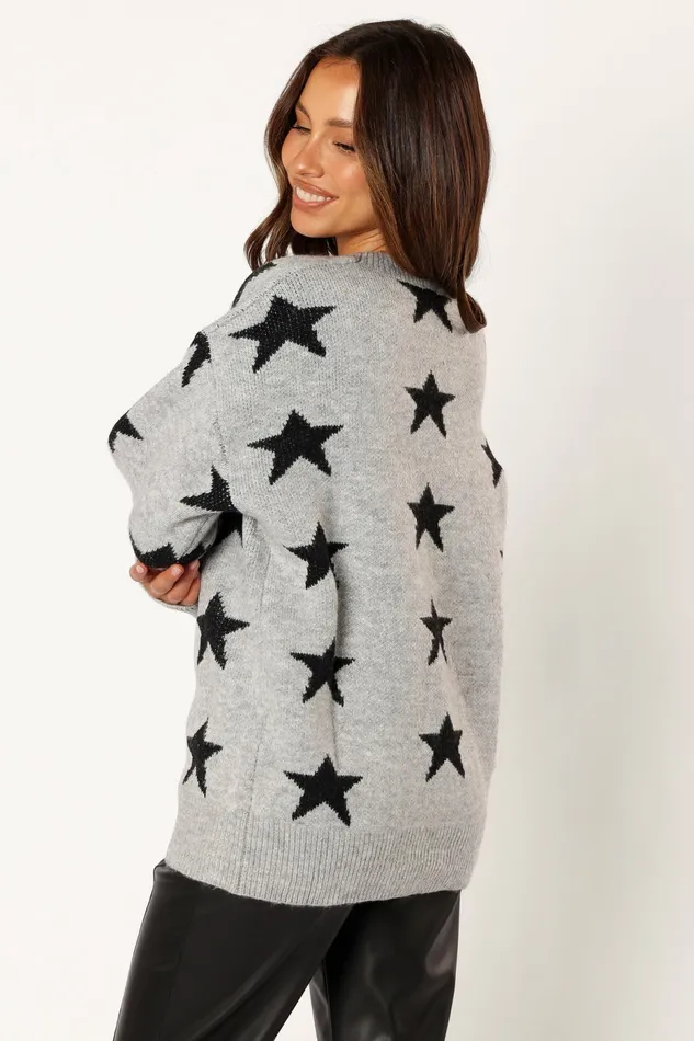 Petal and Pup Janiyah Star Knit Sweater Grey Black Women Sweaters