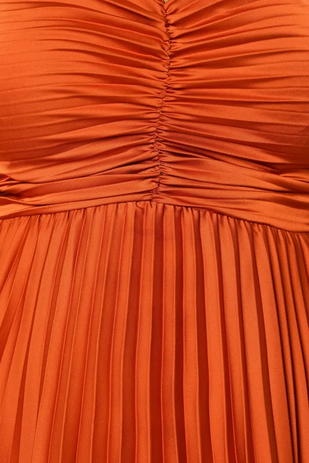 Petal and Pup Naira Pleated Maxi Dress Sunset Orange Women Satin Dresses