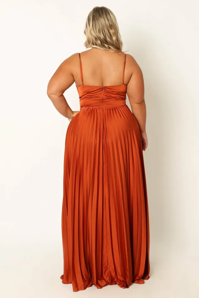 Petal and Pup Naira Pleated Maxi Dress Sunset Orange Women Satin Dresses