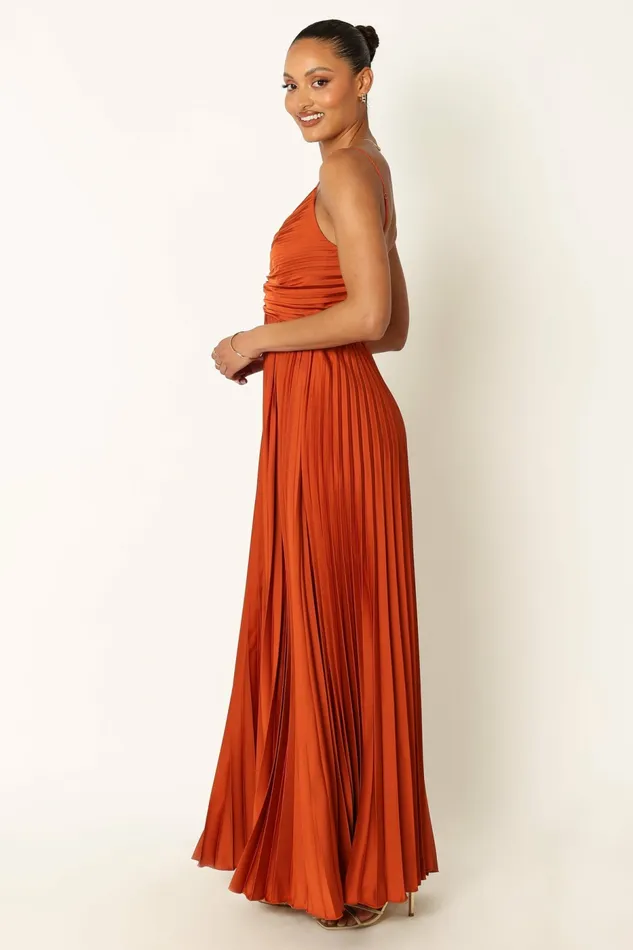 Petal and Pup Naira Pleated Maxi Dress Sunset Orange Women Satin Dresses