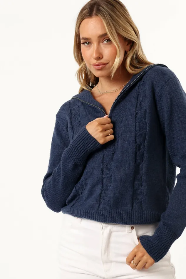Petal and Pup Sweaters Women Viara Quarter Zip Knit Sweater Navy
