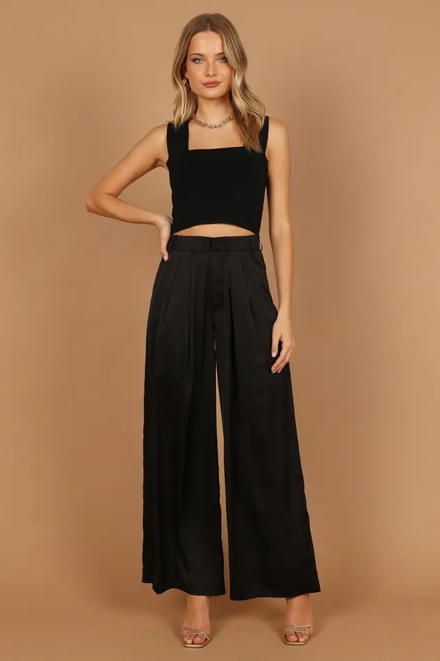 Petal and Pup Wellington Wide Leg Satin Pant Black Women Pants