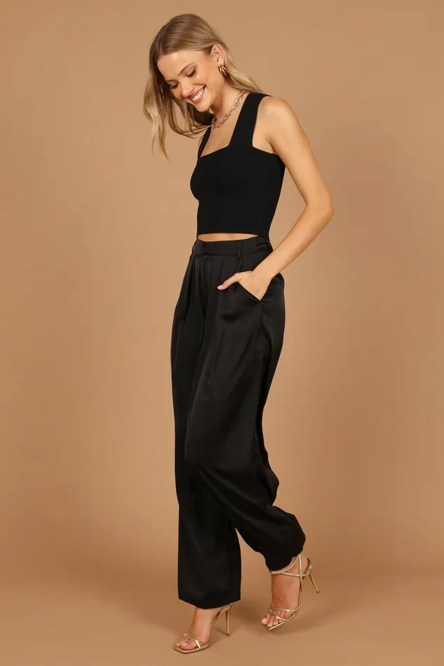 Petal and Pup Wellington Wide Leg Satin Pant Black Women Pants