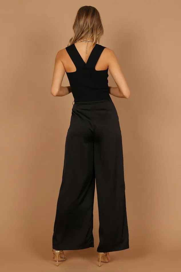 Petal and Pup Wellington Wide Leg Satin Pant Black Women Pants