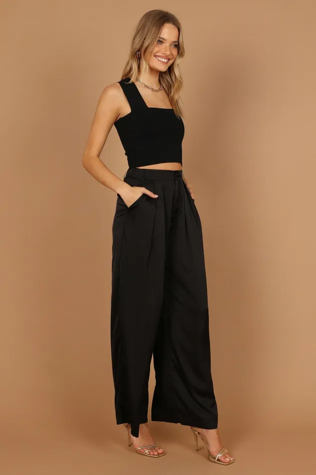 Petal and Pup Wellington Wide Leg Satin Pant Black Women Pants
