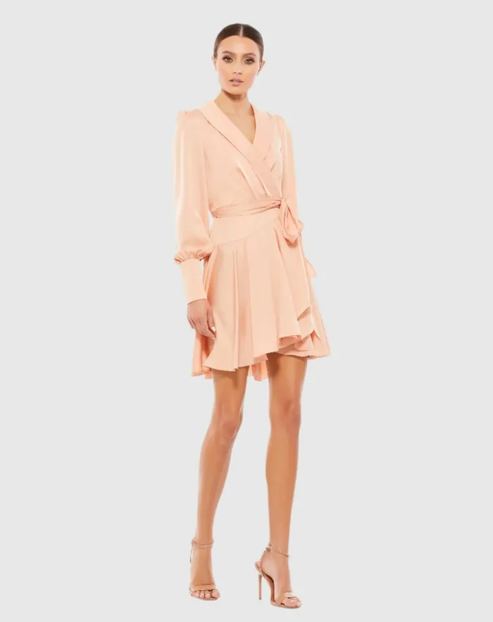 Pink Short Wrap Dress Salmon Women Daytime Dresses Mac Duggal