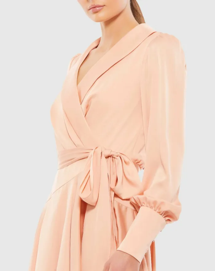 Pink Short Wrap Dress Salmon Women Daytime Dresses Mac Duggal