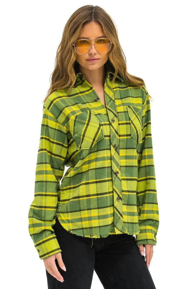 Plaid Flannel Light Weight Unisex Western Shirt 8211 Avocado Plaid Women Aviator Nation Tees