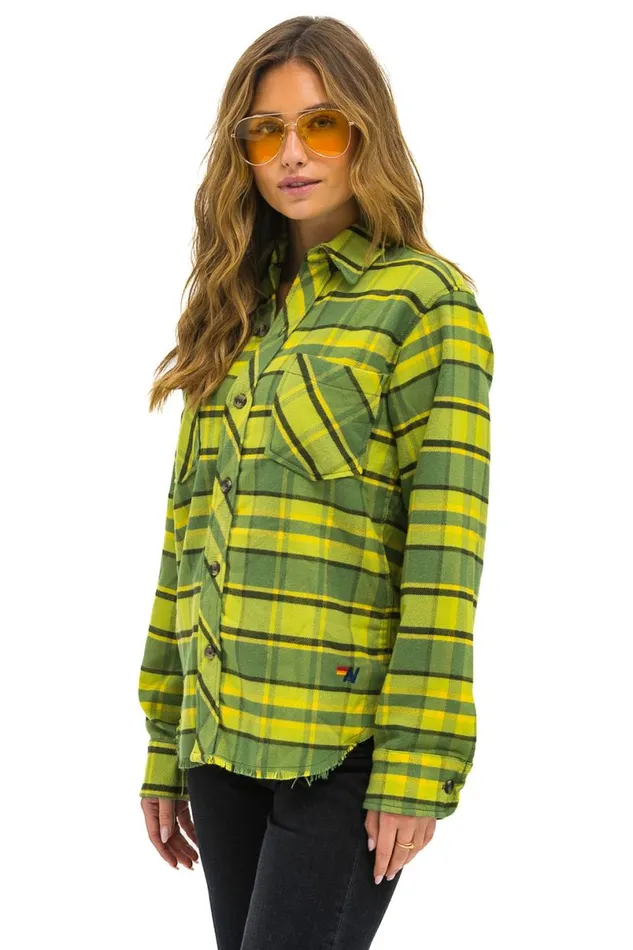 Plaid Flannel Light Weight Unisex Western Shirt 8211 Avocado Plaid Women Aviator Nation Tees
