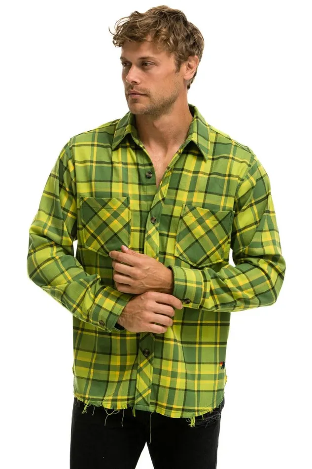 Plaid Flannel Light Weight Unisex Western Shirt 8211 Avocado Plaid Women Aviator Nation Tees