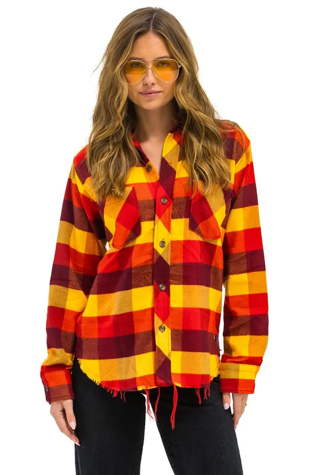 Plaid Flannel Light Weight Unisex Western Shirt 8211 Surfy Plaid Women Aviator Nation Tees