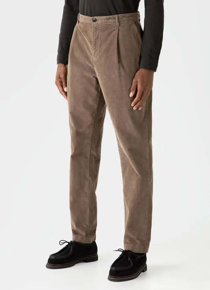 Pleated Corduroy Trouser Dark Stone Men SUNSPEL Pants
