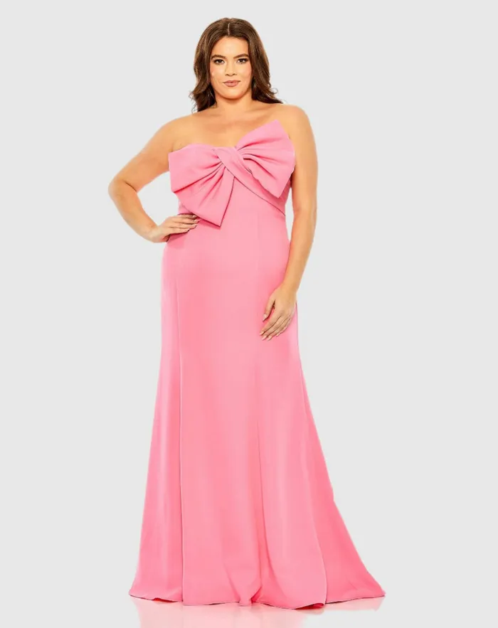Plus Size Dresses Bow Front Crepe Dress Plus Candy Pink Mac Duggal Women