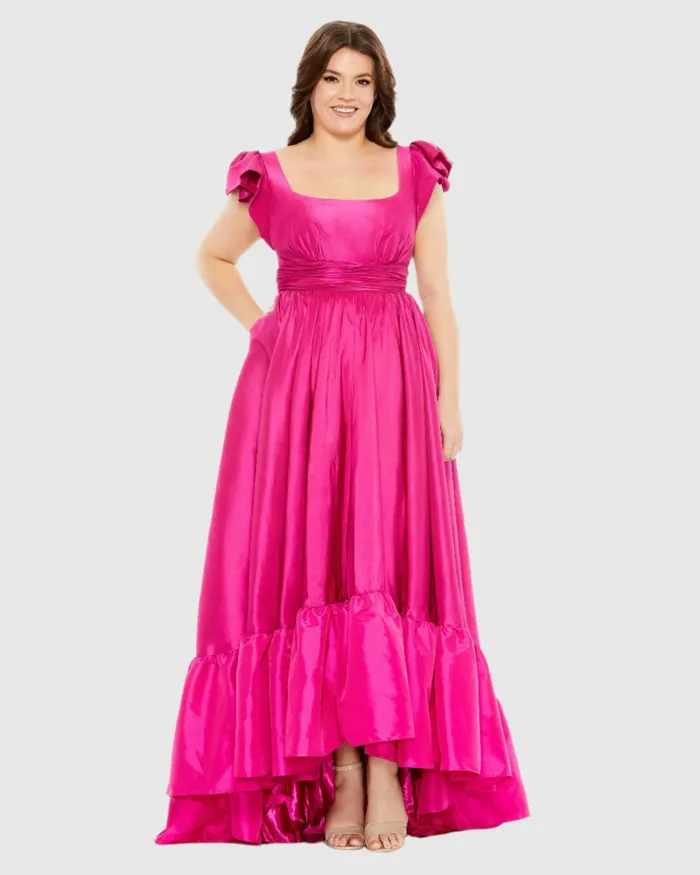 Plus Size Dresses Flutter Sleeve A Line High Low Ruffle Hem Gown Plus Magenta Mac Duggal Women Plus Size Dresses Flutter Sleeve A Line High Low Ruffle Hem Gown Plus Magenta Mac Duggal Women