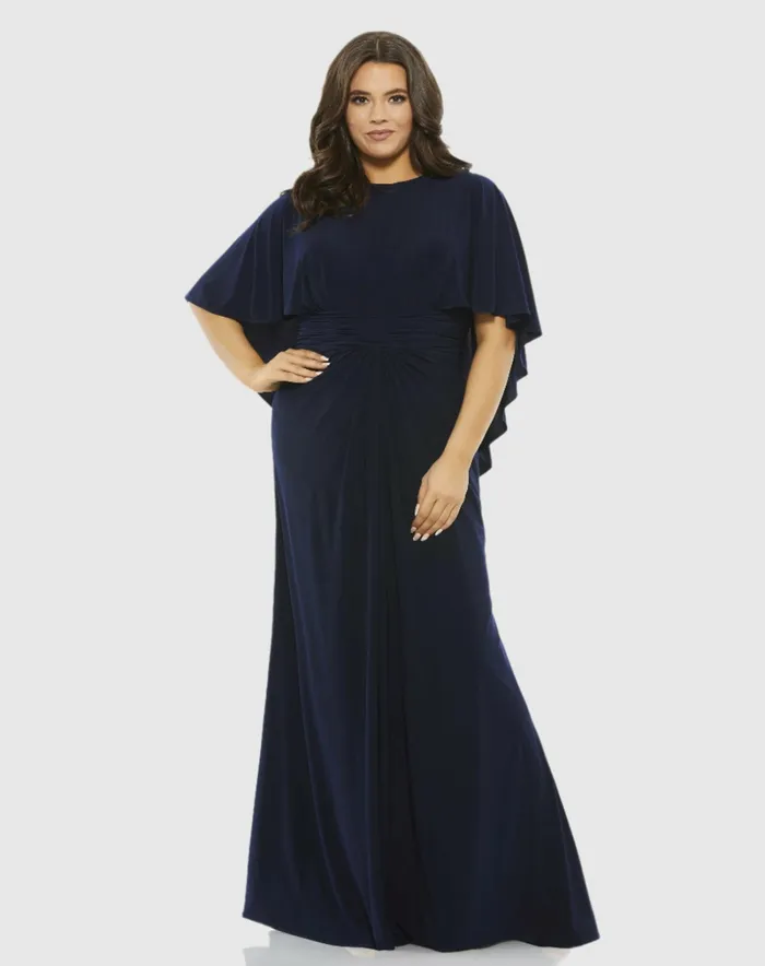 Plus Size Dresses Jersey Cape Sleeve A Line Gown Plus Navy 8211 Mac Duggal Women Plus Size Dresses Jersey Cape Sleeve A Line Gown Plus Navy 8211 Mac Duggal Women