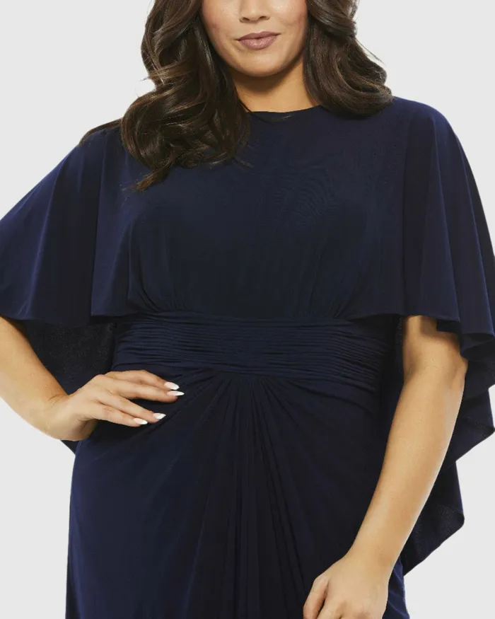 Plus Size Dresses Jersey Cape Sleeve A Line Gown Plus Navy 8211 Mac Duggal Women Plus Size Dresses Jersey Cape Sleeve A Line Gown Plus Navy 8211 Mac Duggal Women