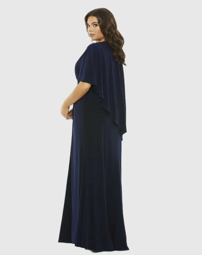 Plus Size Dresses Jersey Cape Sleeve A Line Gown Plus Navy 8211 Mac Duggal Women Plus Size Dresses Jersey Cape Sleeve A Line Gown Plus Navy 8211 Mac Duggal Women