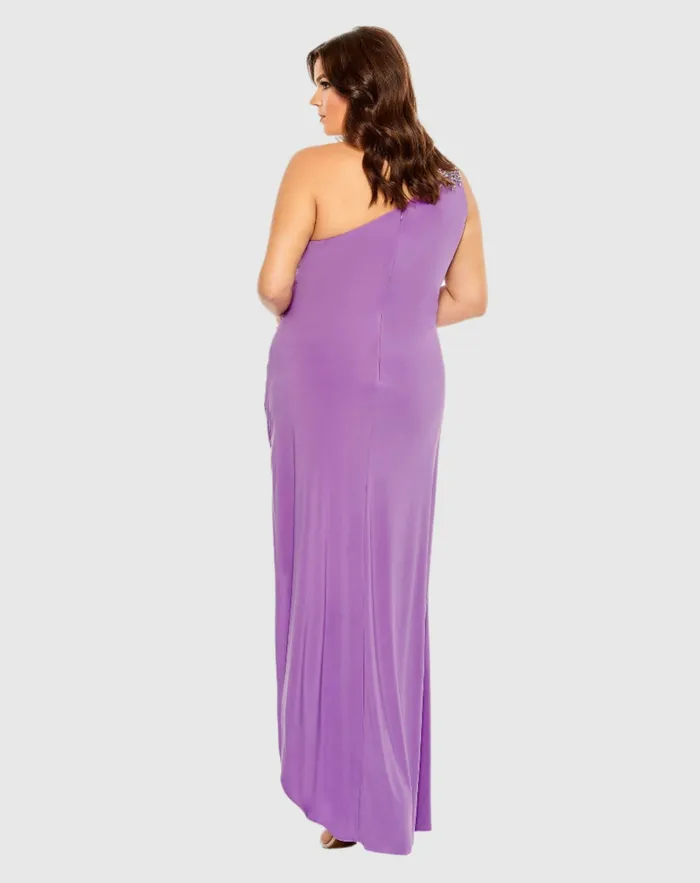 Plus Size Dresses Women Beaded One Shoulder Draped Gown Plus Violet Mac Duggal Plus Size Dresses Women Beaded One Shoulder Draped Gown Plus Violet Mac Duggal