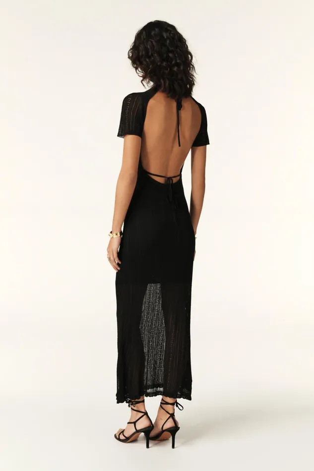 Pointelle Knit Midi Dress Crystiana Black Women Baandsh Dresses