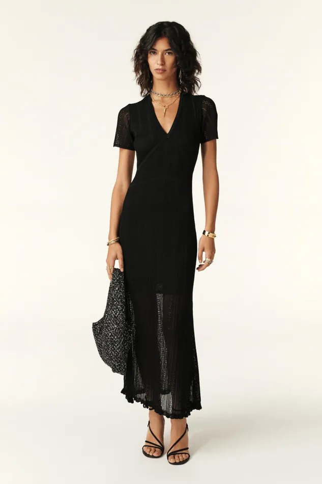 Pointelle Knit Midi Dress Crystiana Black Women Baandsh Dresses