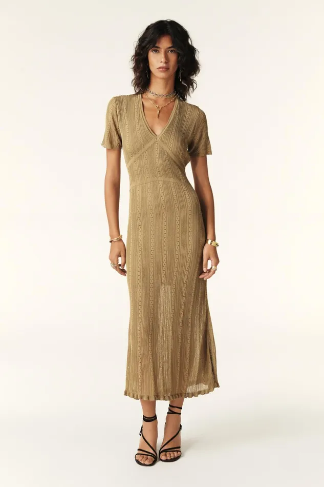 Pointelle Knit Midi Dress Crystiana Black Women Baandsh Dresses