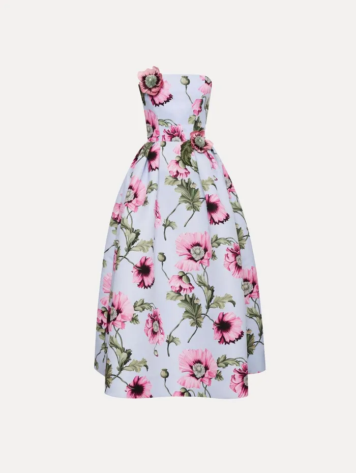 Poppy Embroidered Strapless Dress Light Blue Pink Women Oscar De La Renta Dresses Poppy Embroidered Strapless Dress Light Blue Pink Women Oscar De La Renta Dresses