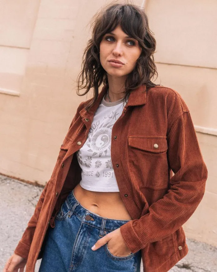 Power Chord Shacket 8211 Chestnut Brown Womens Volcom Jackets