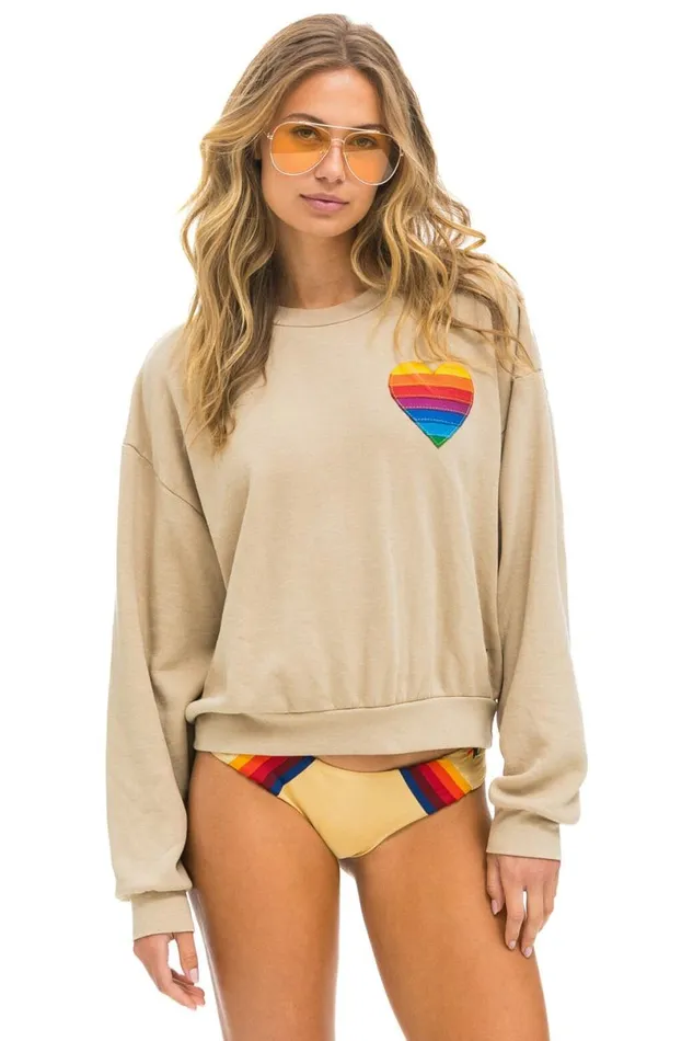 Rainbow Heart Stitch Relaxed Crew Sweatshirt 8211 Sand WomenMen Aviator Nation Sweatshirts Rainbow Heart Stitch Relaxed Crew Sweatshirt 8211 Sand WomenMen Aviator Nation Sweatshirts