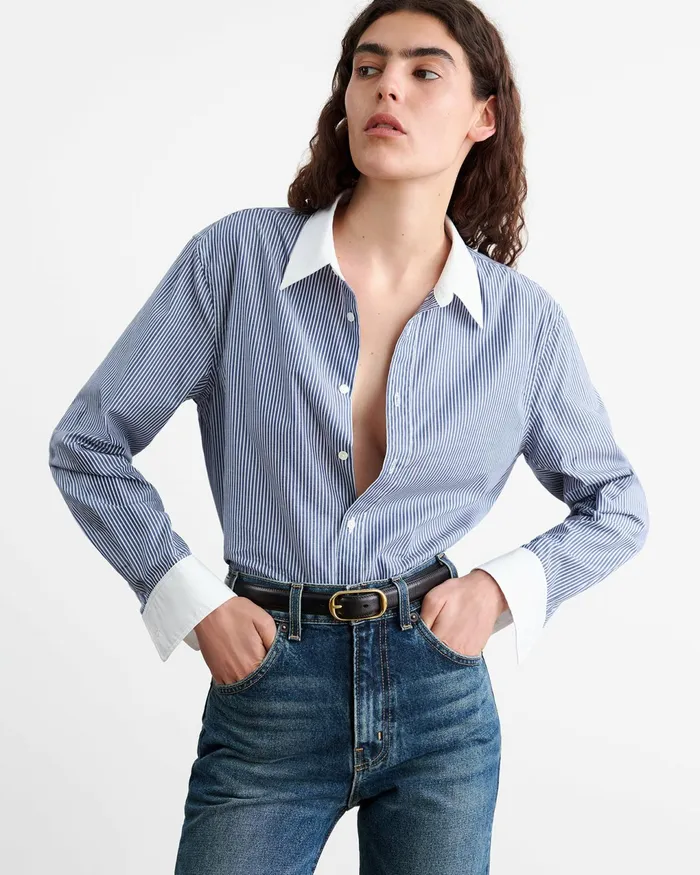 RAPHAEL SHIRT Navy Stripe W White Women Nili Lotan Tops