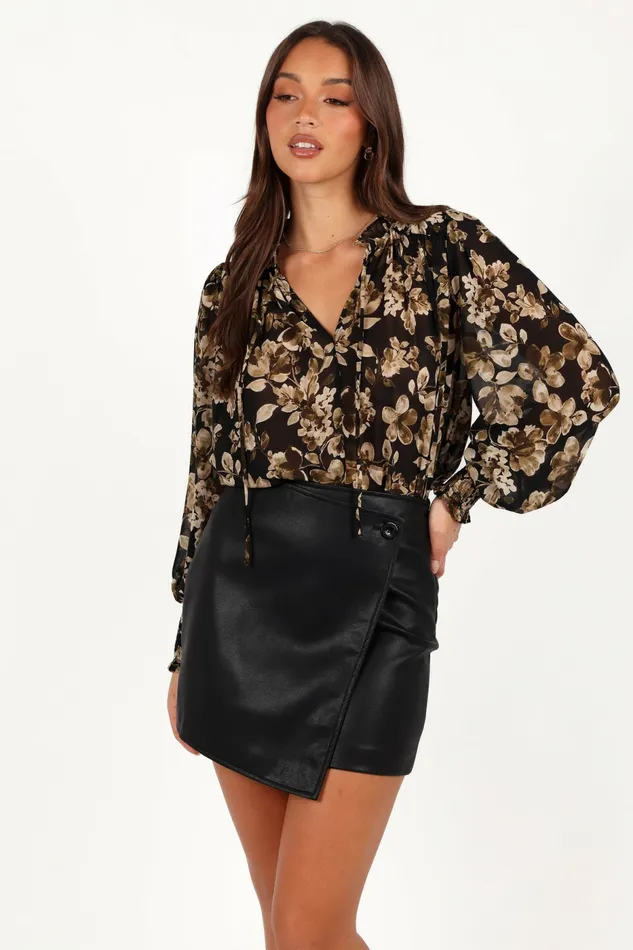 Rebecca Faux Leather Mini Skirt Black Skirts Petal and Pup Women