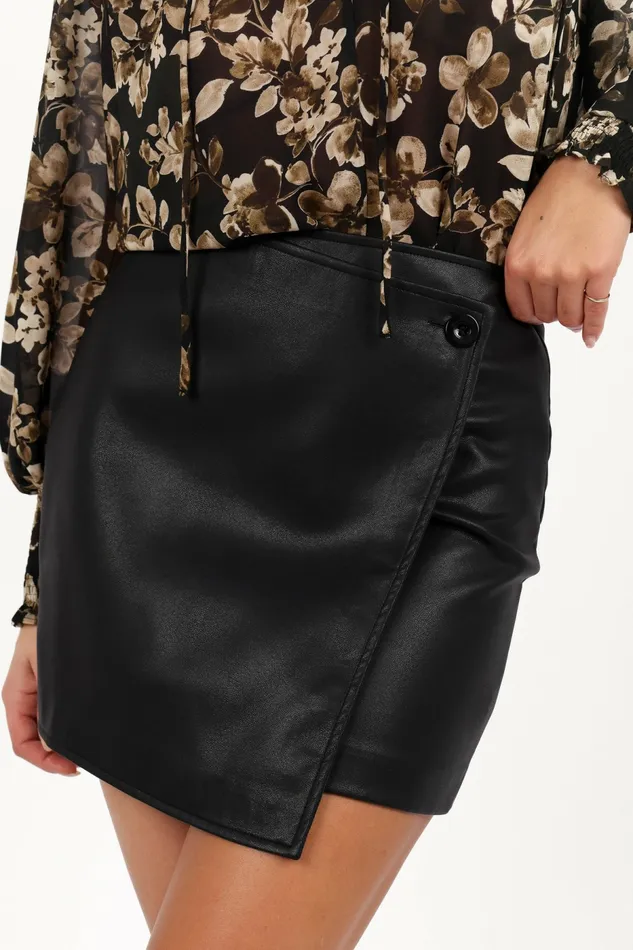 Rebecca Faux Leather Mini Skirt Black Skirts Petal and Pup Women