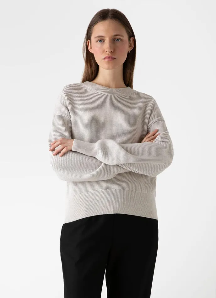 Ribbed Crew Neck Jumper Ecru Women SUNSPEL Knitwear