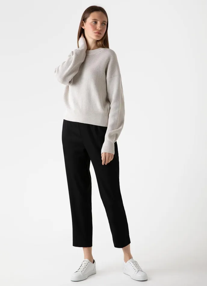 Ribbed Crew Neck Jumper Ecru Women SUNSPEL Knitwear