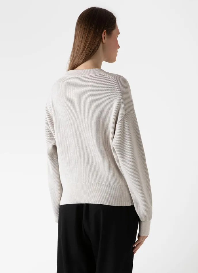Ribbed Crew Neck Jumper Ecru Women SUNSPEL Knitwear