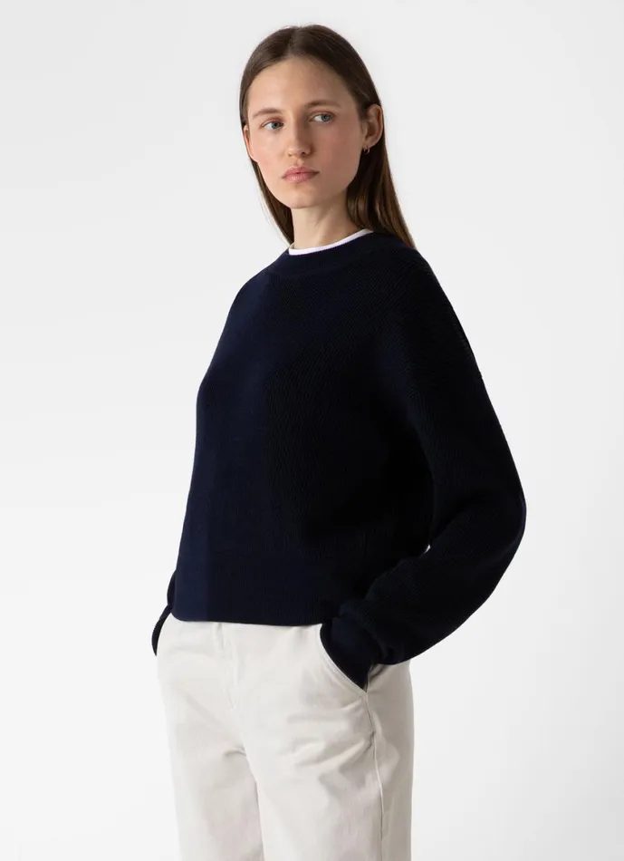 Ribbed Crew Neck Jumper Navy Women SUNSPEL Knitwear