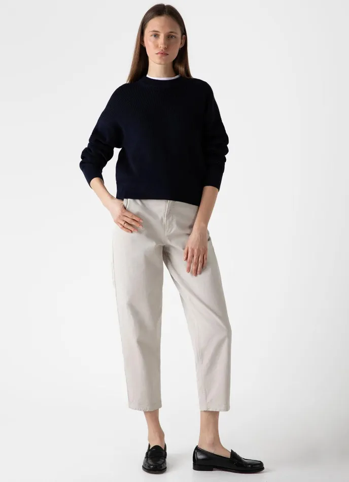 Ribbed Crew Neck Jumper Navy Women SUNSPEL Knitwear