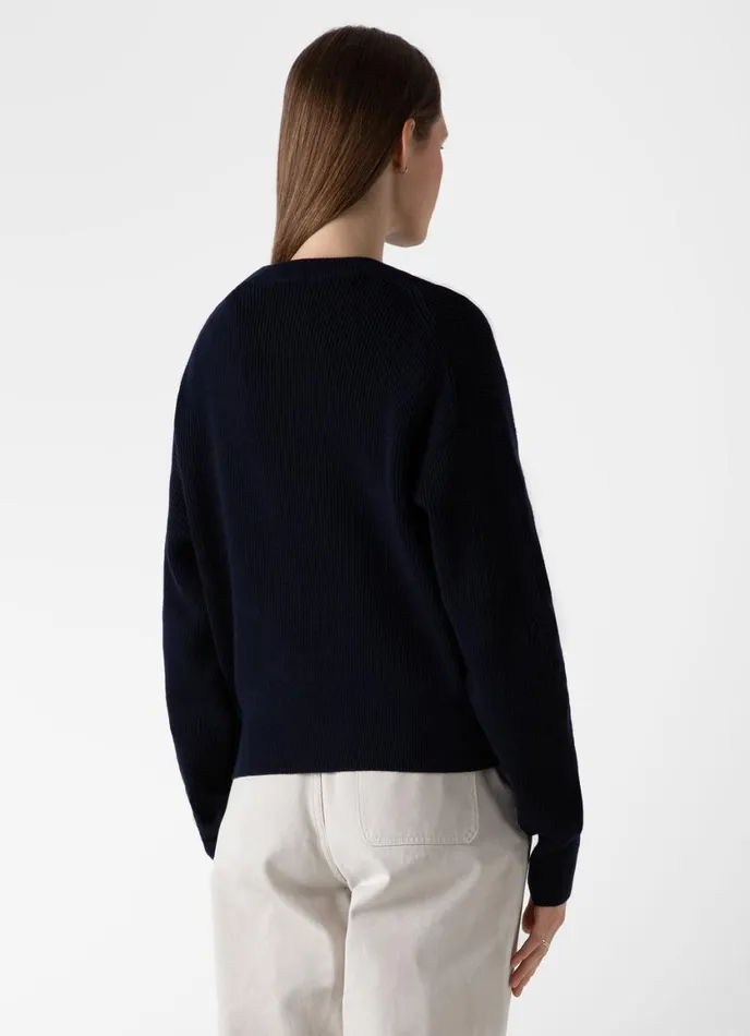 Ribbed Crew Neck Jumper Navy Women SUNSPEL Knitwear