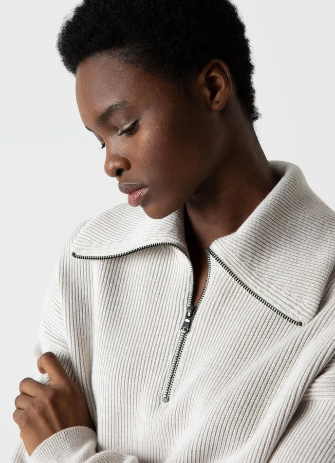 Ribbed Half Zip Jumper Ecru Women SUNSPEL Knitwear