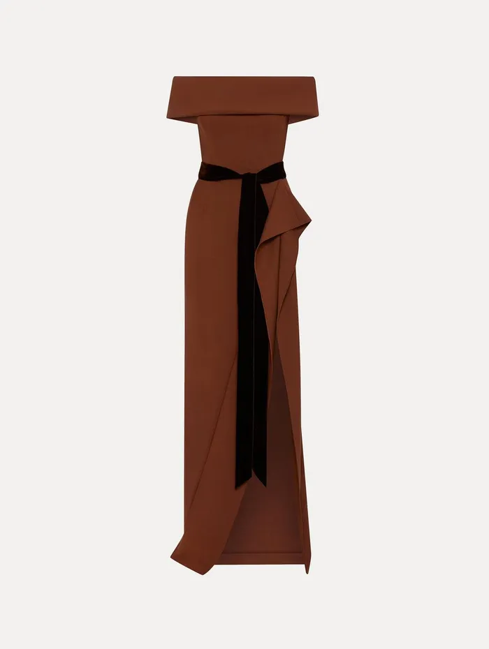 RibbonDetailed Off Shoulder Gown Cocoa Women Oscar De La Renta Gowns and Caftans RibbonDetailed Off Shoulder Gown Cocoa Women Oscar De La Renta Gowns and Caftans