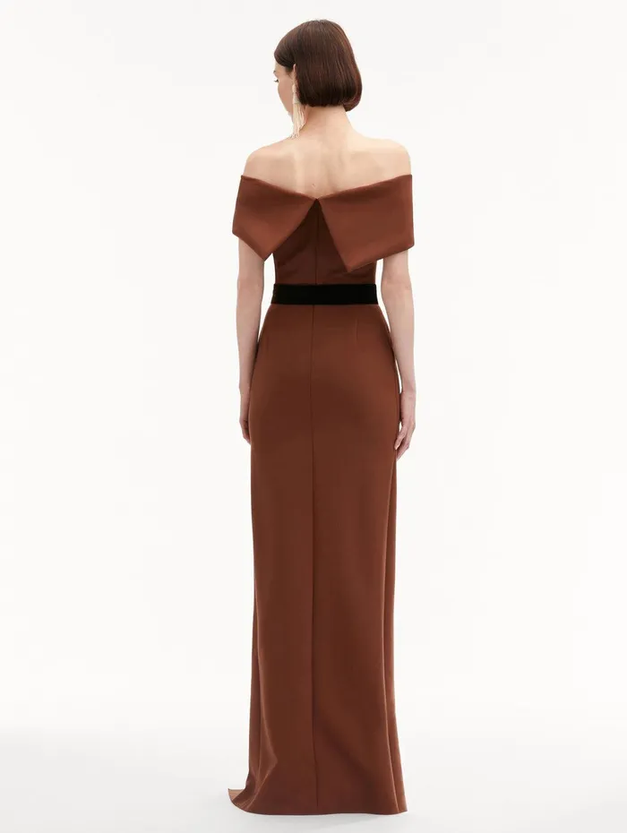RibbonDetailed Off Shoulder Gown Cocoa Women Oscar De La Renta Gowns and Caftans RibbonDetailed Off Shoulder Gown Cocoa Women Oscar De La Renta Gowns and Caftans