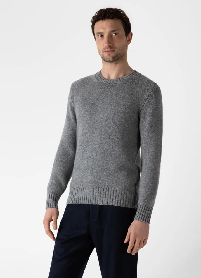 Roxburgh Cashmere Jumper Mid Grey Melange Men SUNSPEL Knitwear