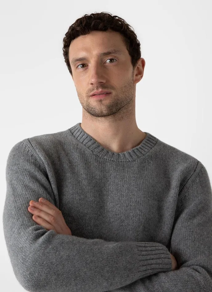 Roxburgh Cashmere Jumper Mid Grey Melange Men SUNSPEL Knitwear