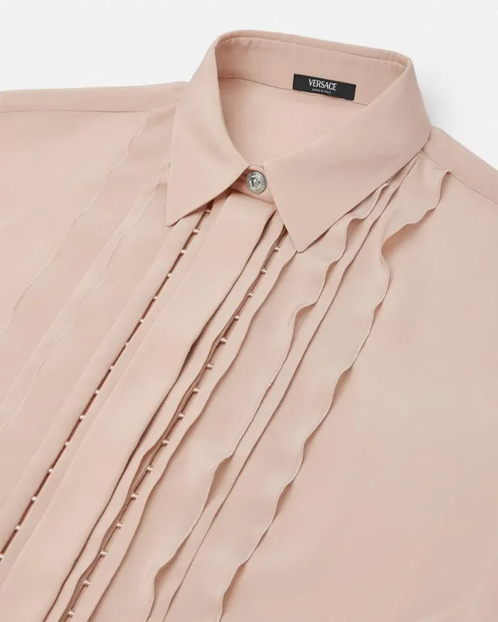 Ruffled Silk Crpe Shirt Light Pink Women Versace Shirts and Tops
