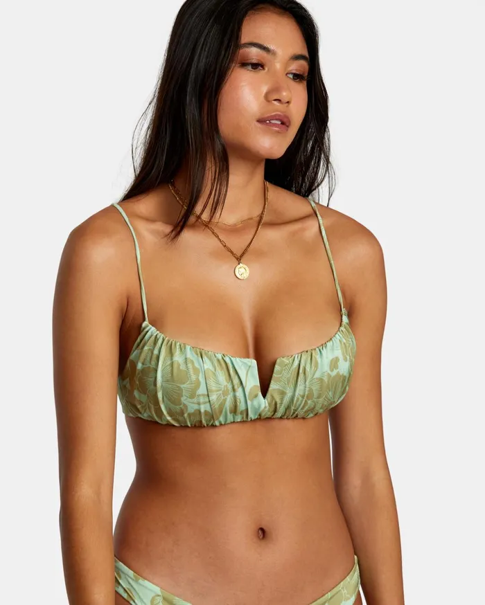 RVCA Bikini Tops Fine Lines Shirred Bra Bikini Top Seafoam 8211 Women