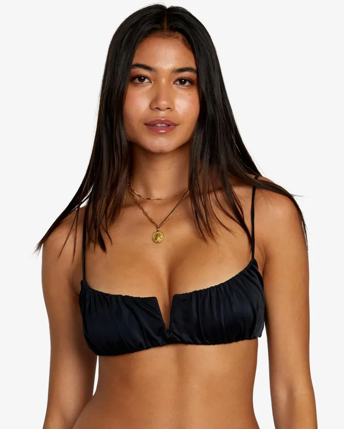 RVCA Bikini Tops Solid Shirred VWire Bralette Bikini Top Black 8211 Women