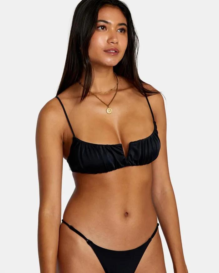 RVCA Bikini Tops Solid Shirred VWire Bralette Bikini Top Black 8211 Women