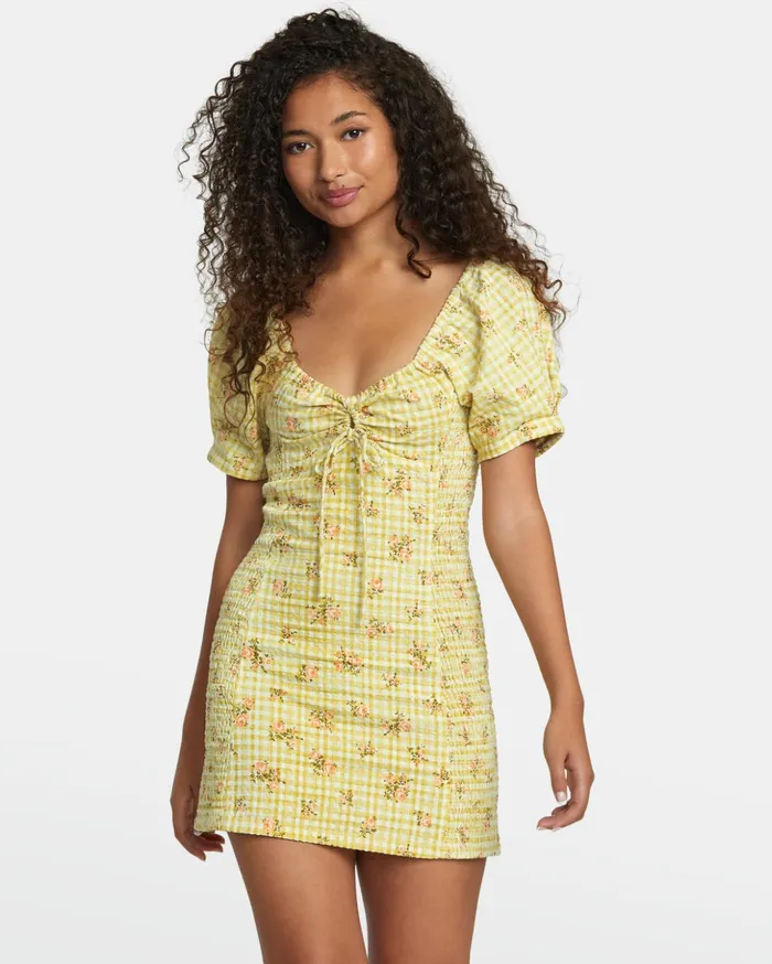 RVCA Dresses Rompers Gretel Linen Dress Golden 8211 Women