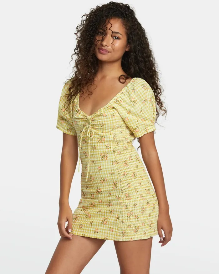 RVCA Dresses Rompers Gretel Linen Dress Golden 8211 Women