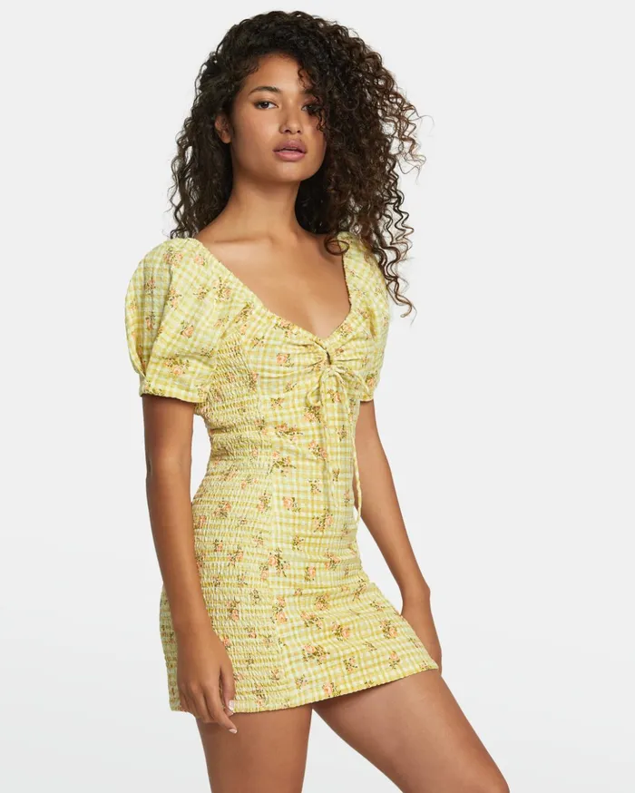 RVCA Dresses Rompers Gretel Linen Dress Golden 8211 Women